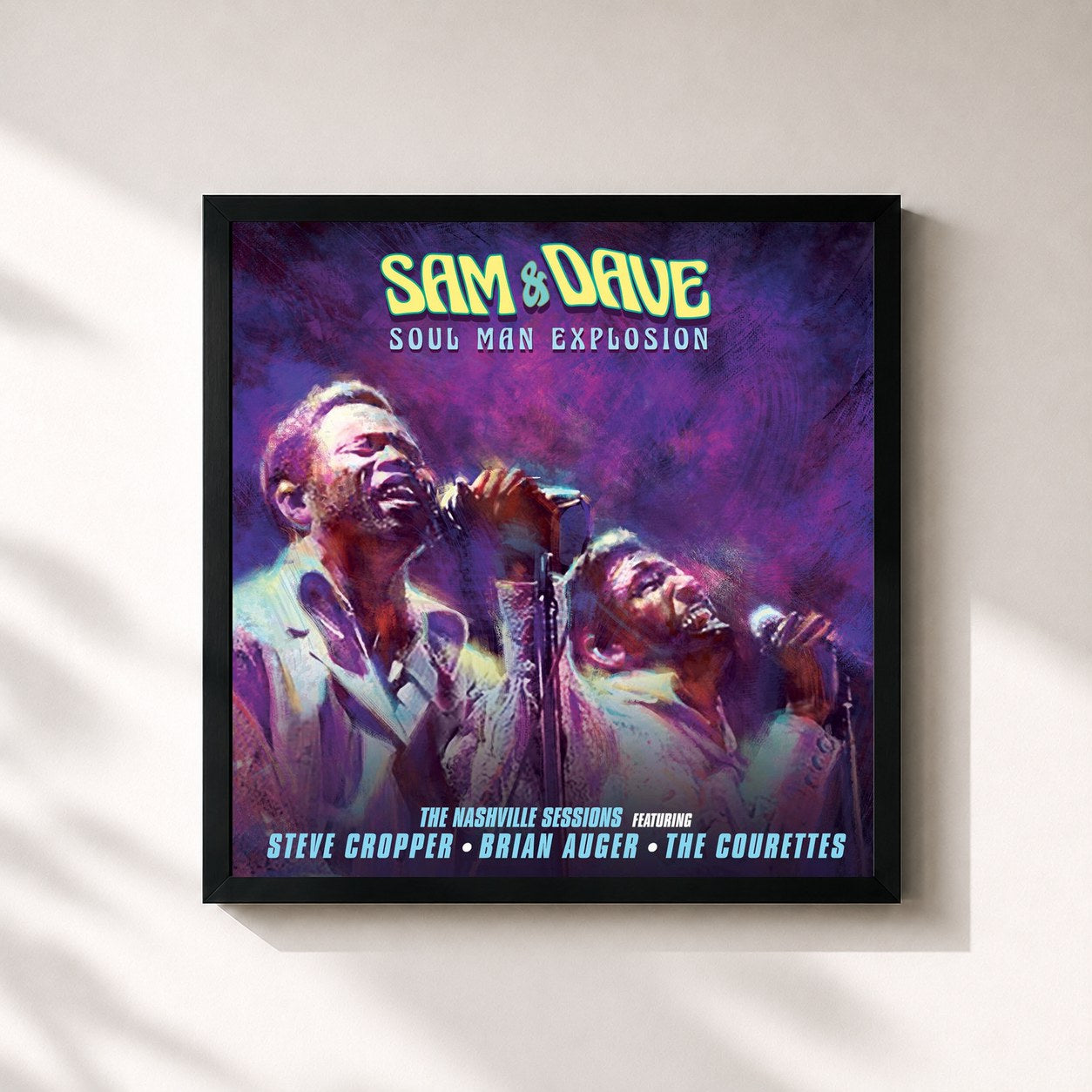 #noir Tableau carré de l'album Soul Man Explosion de Sam & Dave, cadre noir 32x32 cm