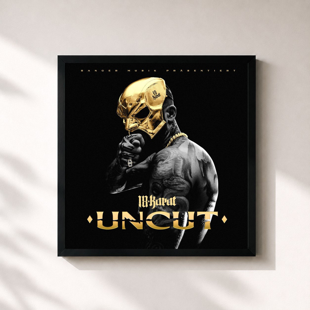 #noir Tableau carré de l'album UNCUT de 18 Karat, cadre noir 32x32 cm