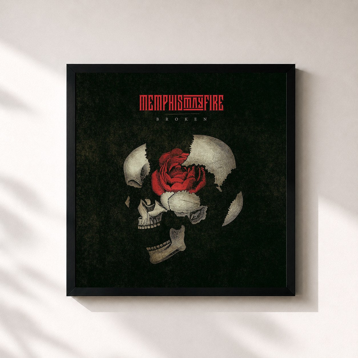 #noir Tableau carré de l'album Broken de Memphis May Fire, cadre noir 32x32 cm