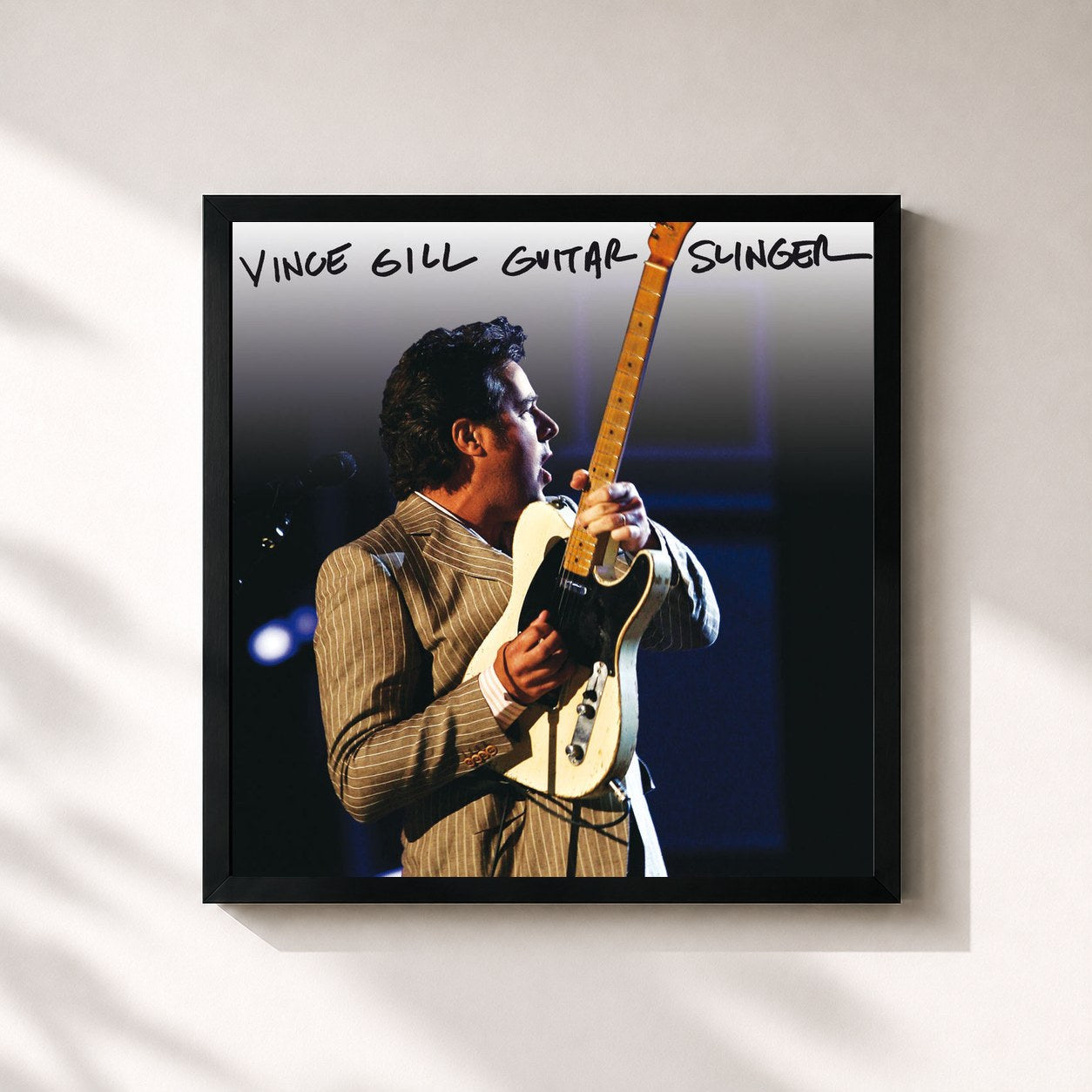 #noir Tableau carré de l'album Guitar Slinger de Vince Gill, cadre noir 32x32 cm