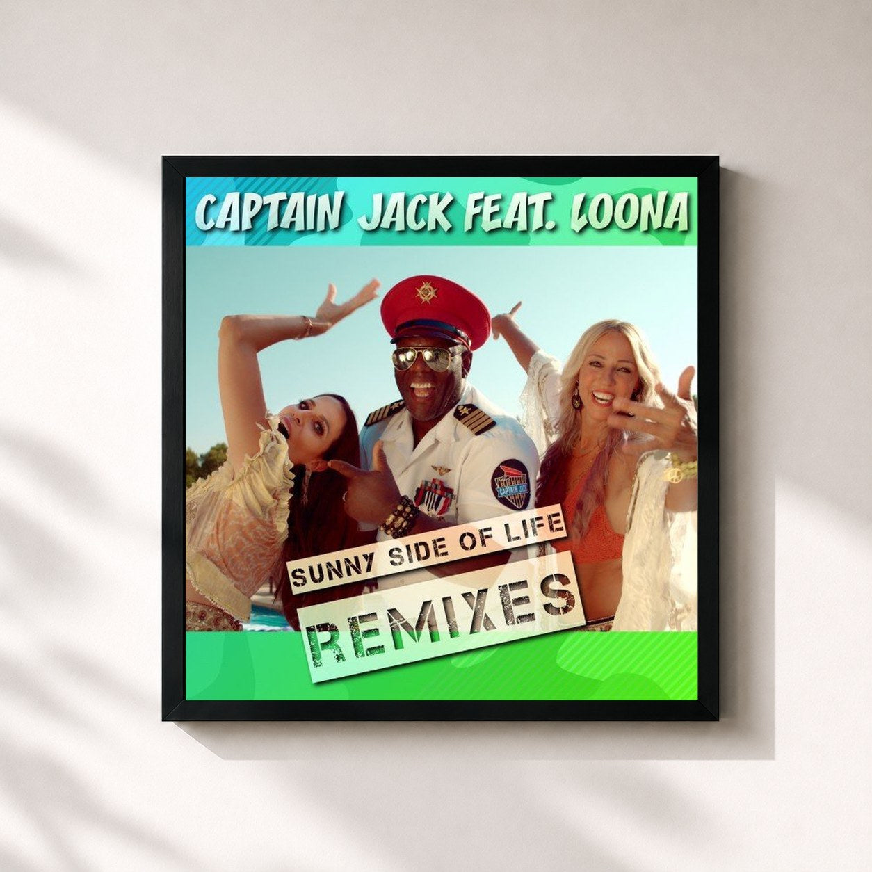 #noir Tableau carré de l'album Sunny Side of Life (Remixes) de Captain Jack, cadre noir 32x32 cm