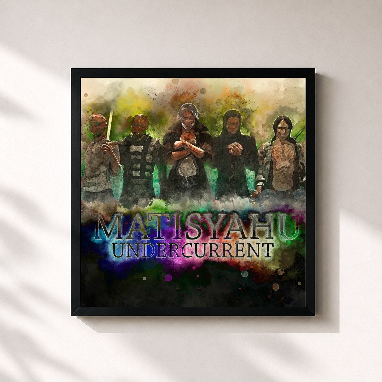 #noir Tableau carré de l'album Undercurrent de Matisyahu, cadre noir 32x32 cm
