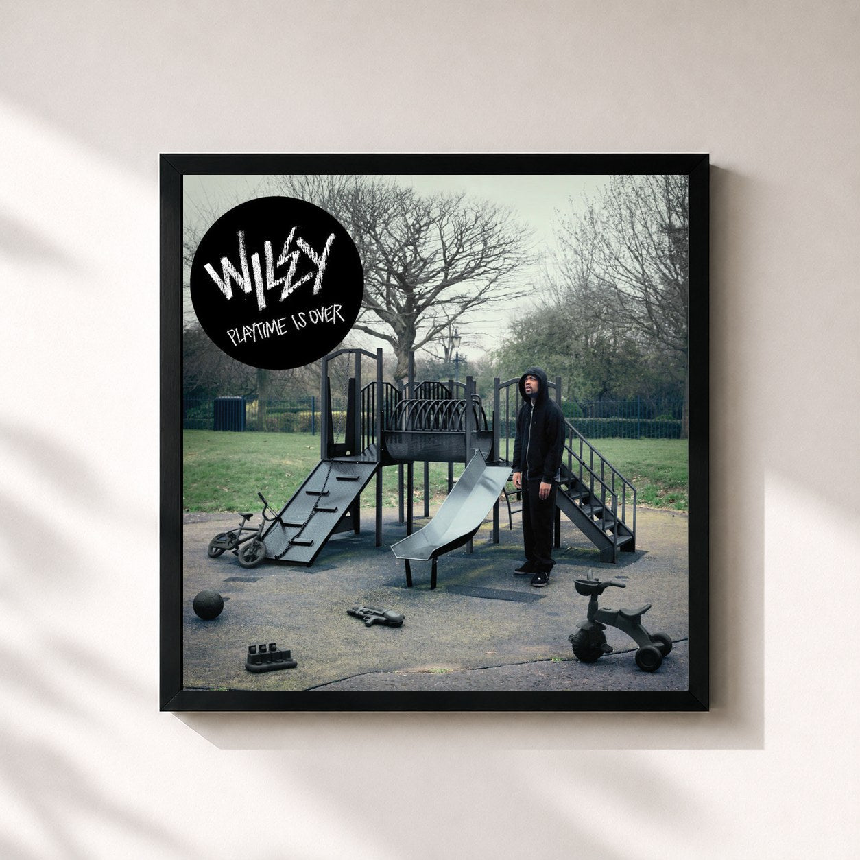 #noir Tableau carré de l'album Playtime Is Over de Wiley, cadre noir 32x32 cm