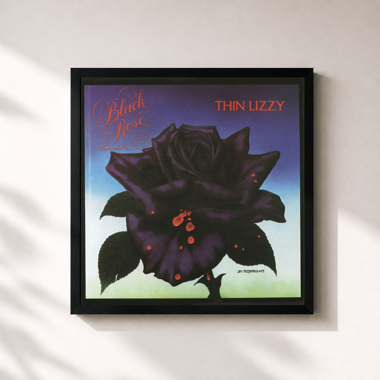 #noir Tableau carré de l'album Black Rose de Thin Lizzy, cadre noir 32x32 cm