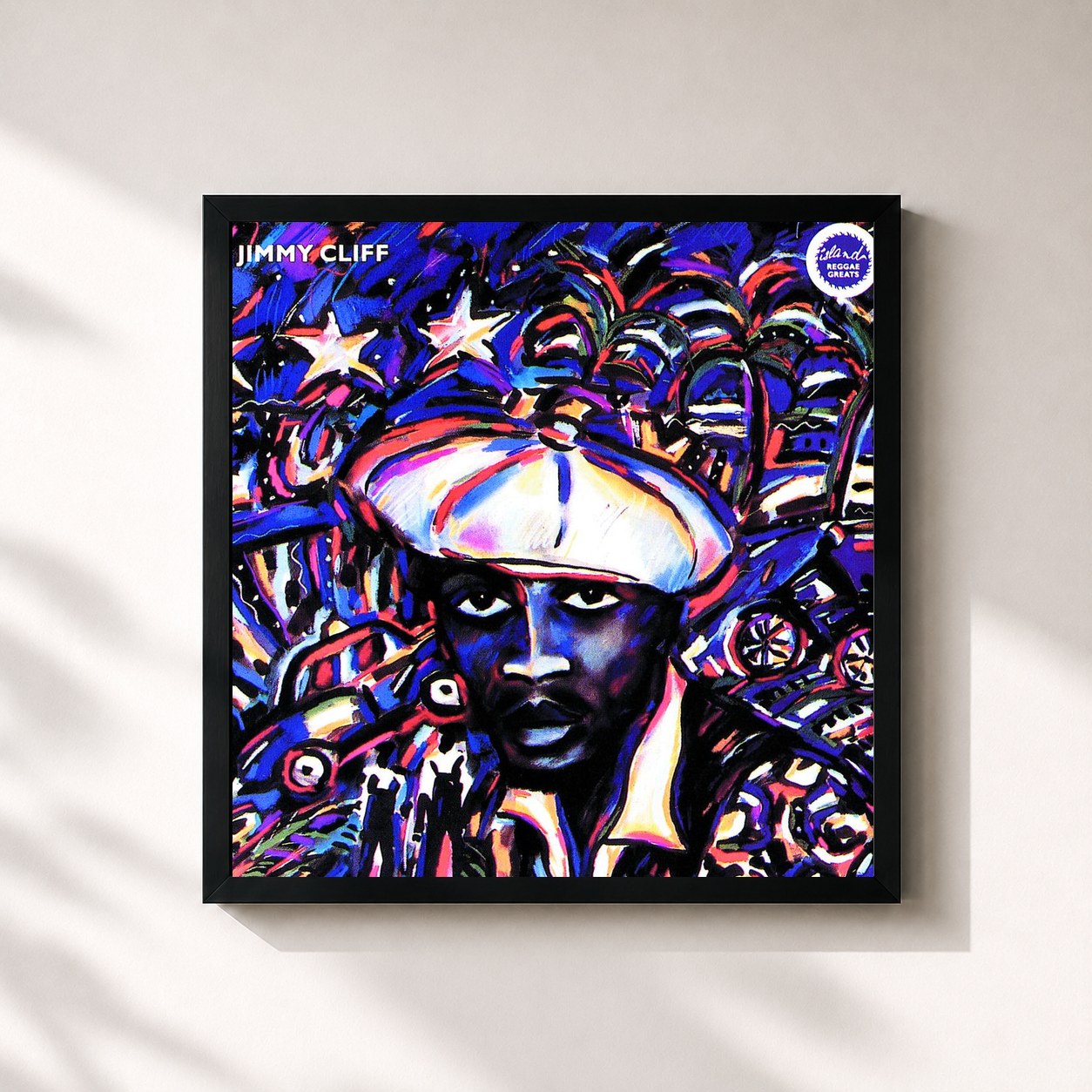 #noir Tableau carré de l'album Reggae Greats de Jimmy Cliff, cadre noir 32x32 cm