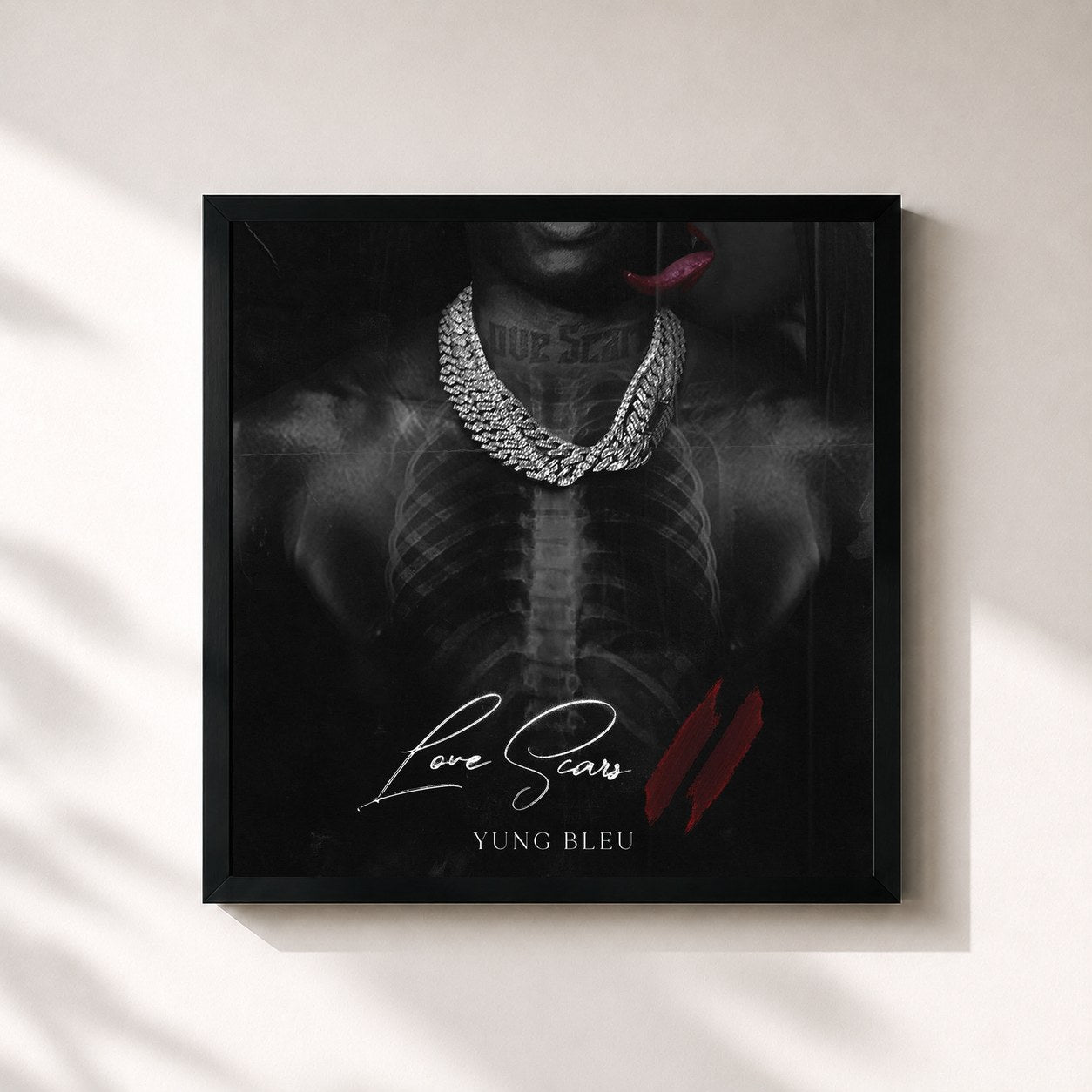 #noir Tableau carré de l'album Love Scars II de Yung Bleu, cadre noir 32x32 cm