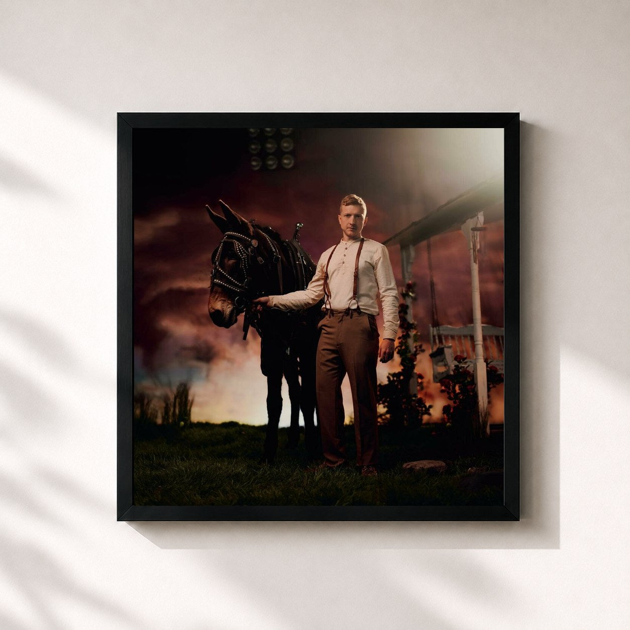 #noir Tableau carré de l'album Rustin' In The Rain de Tyler Childers, cadre noir 32x32 cm