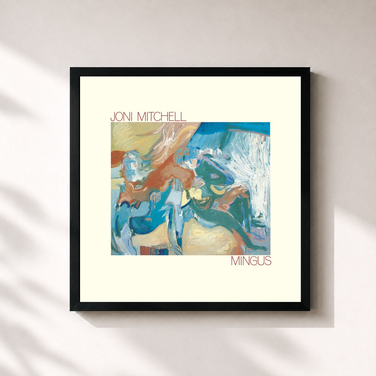 #noir Tableau carré de l'album Mingus de Joni Mitchell, cadre noir 32x32 cm