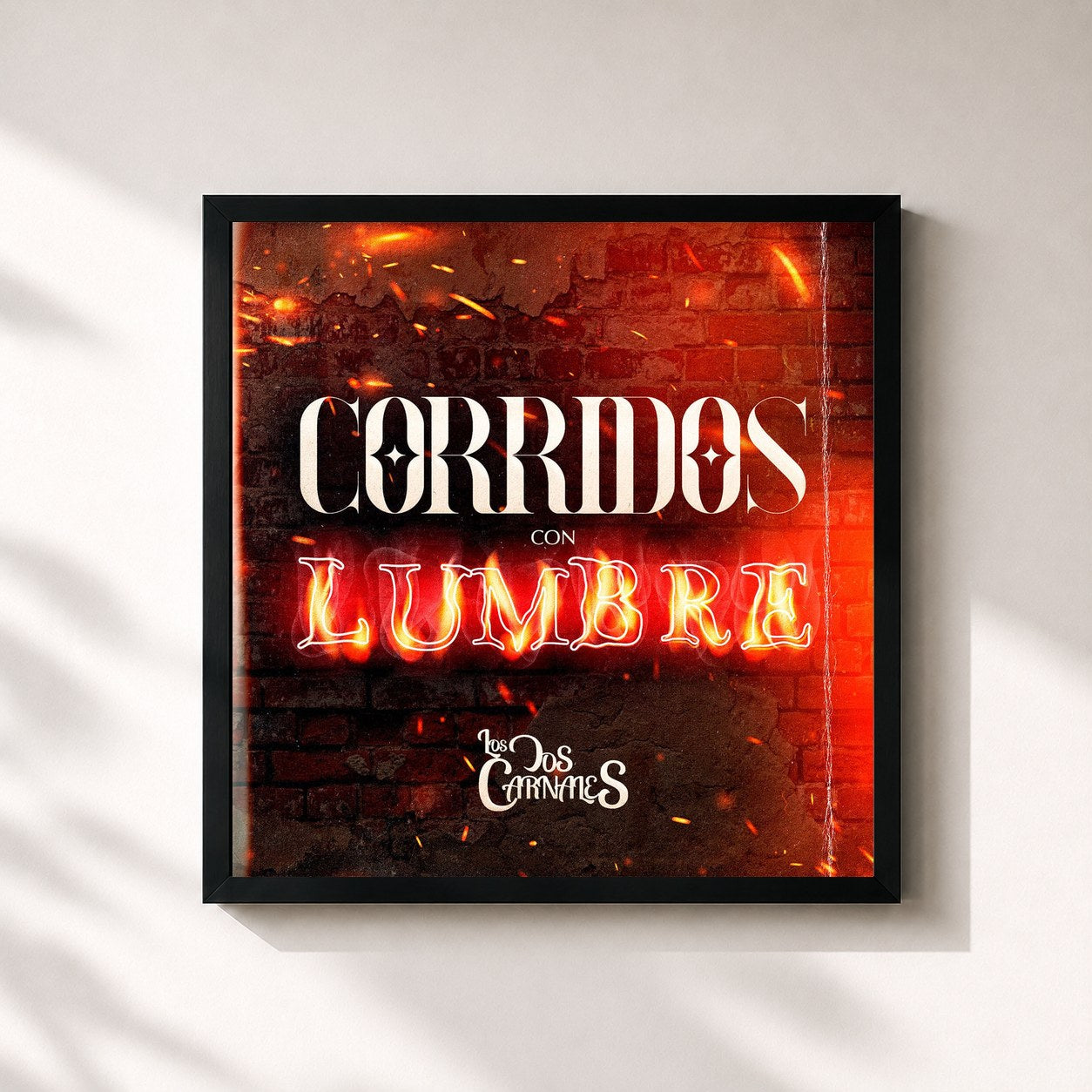 #noir Tableau carré de l'album Corridos Con Lumbre de Los Dos Carnales, cadre noir 32x32 cm
