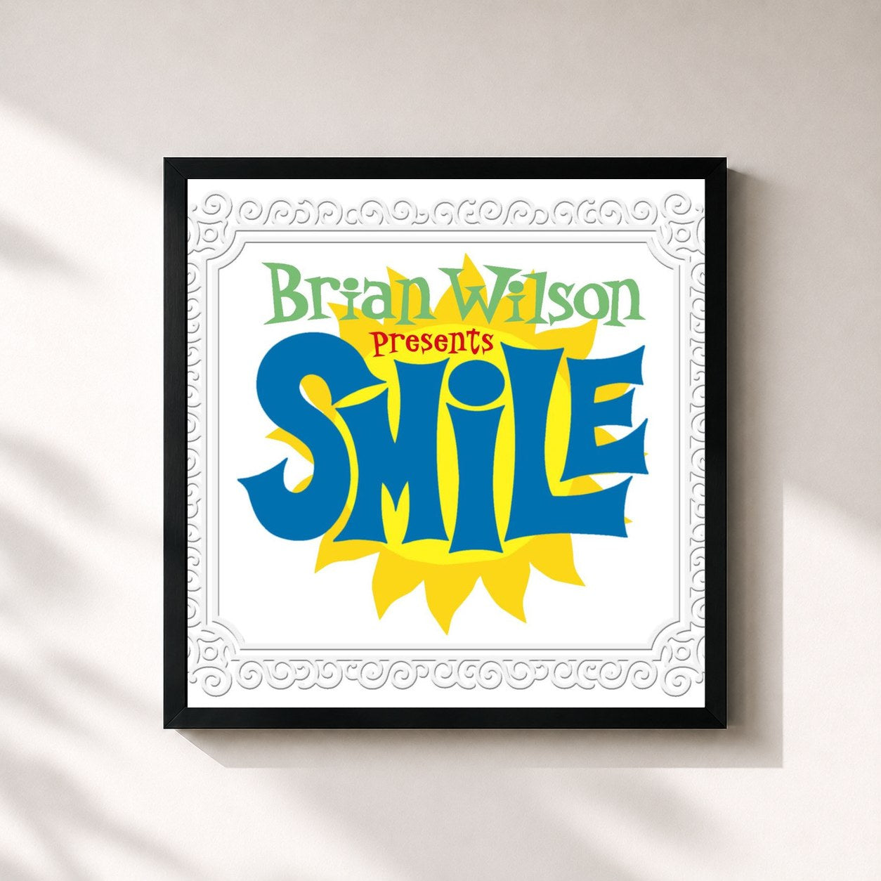#noir Tableau carré de l'album Smile de Brian Wilson, cadre noir 32x32 cm