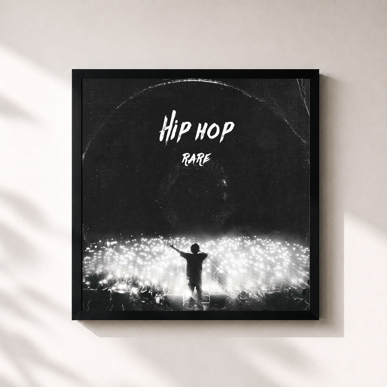 #noir Tableau carré de l'album Hip Hop Rare de L7NNON, cadre noir 32x32 cm