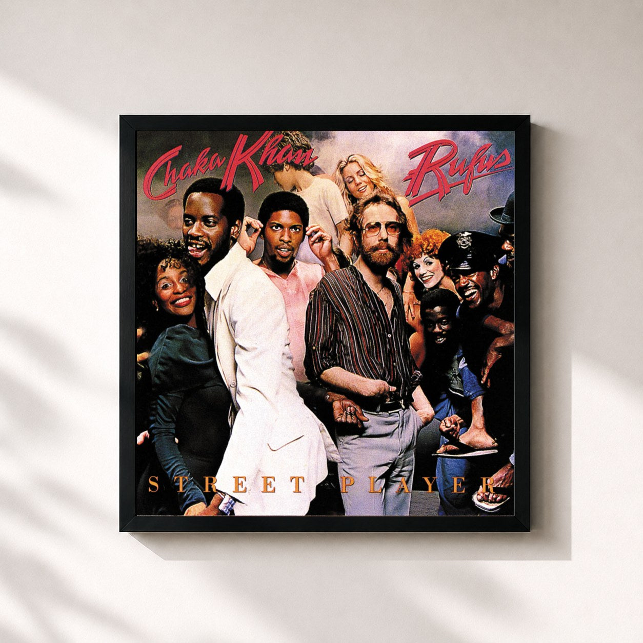 #noir Tableau carré de l'album Street Player de Rufus, cadre noir 32x32 cm