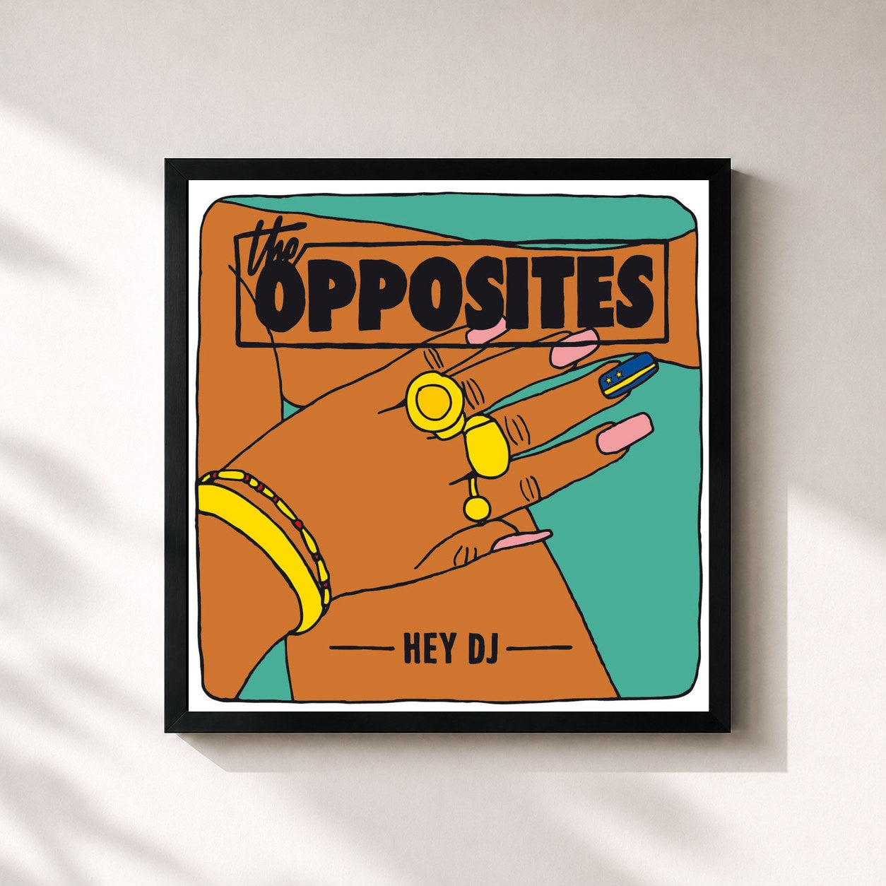 #noir Tableau carré de l'album Hey DJ de The Opposites, cadre noir 32x32 cm