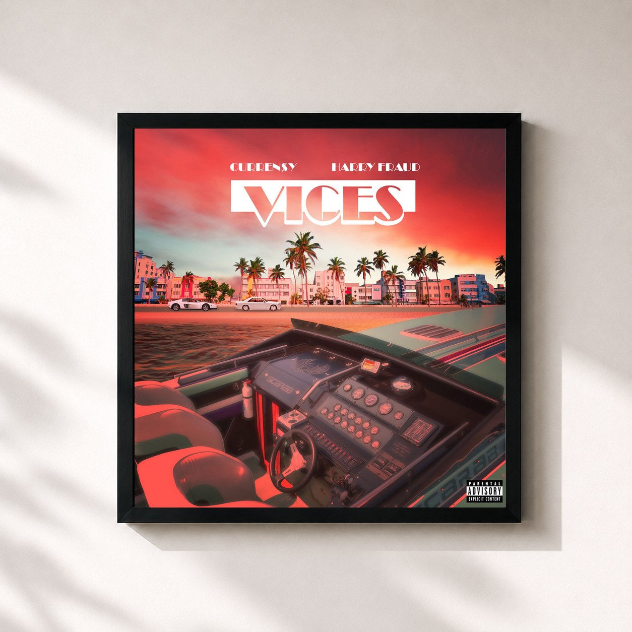 #noir Tableau carré de l'album VICES de Curren$y, cadre noir 32x32 cm