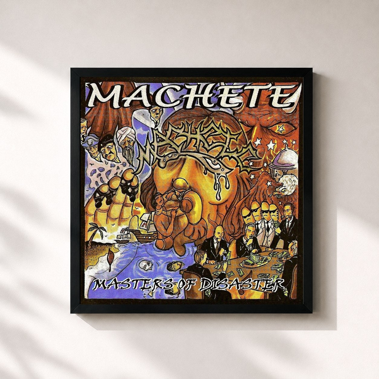 #noir Tableau carré de l'album Masters of Disaster de Machete, cadre noir 32x32 cm