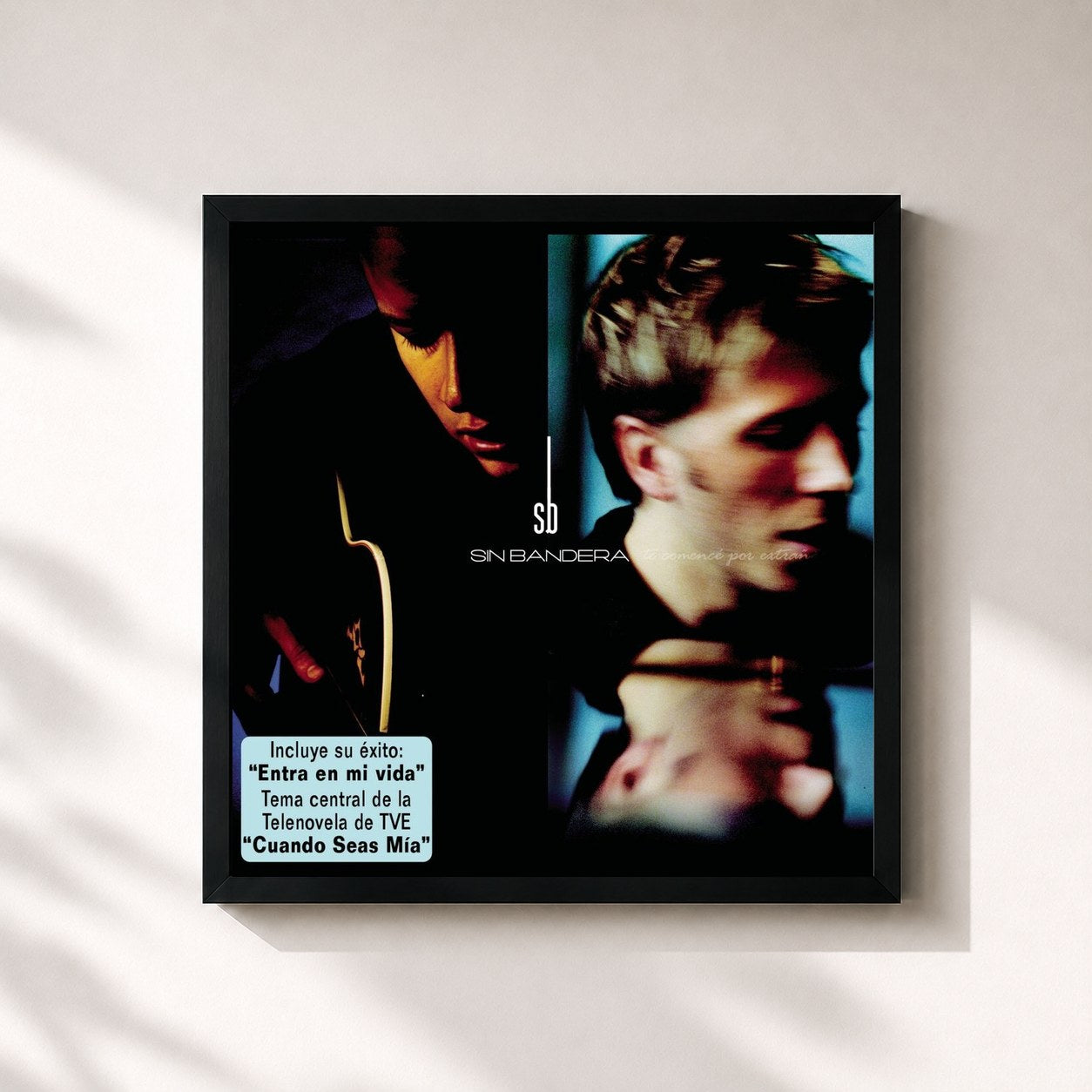 #noir Tableau carré de l'album Sin Bandera de Sin Bandera, cadre noir 32x32 cm