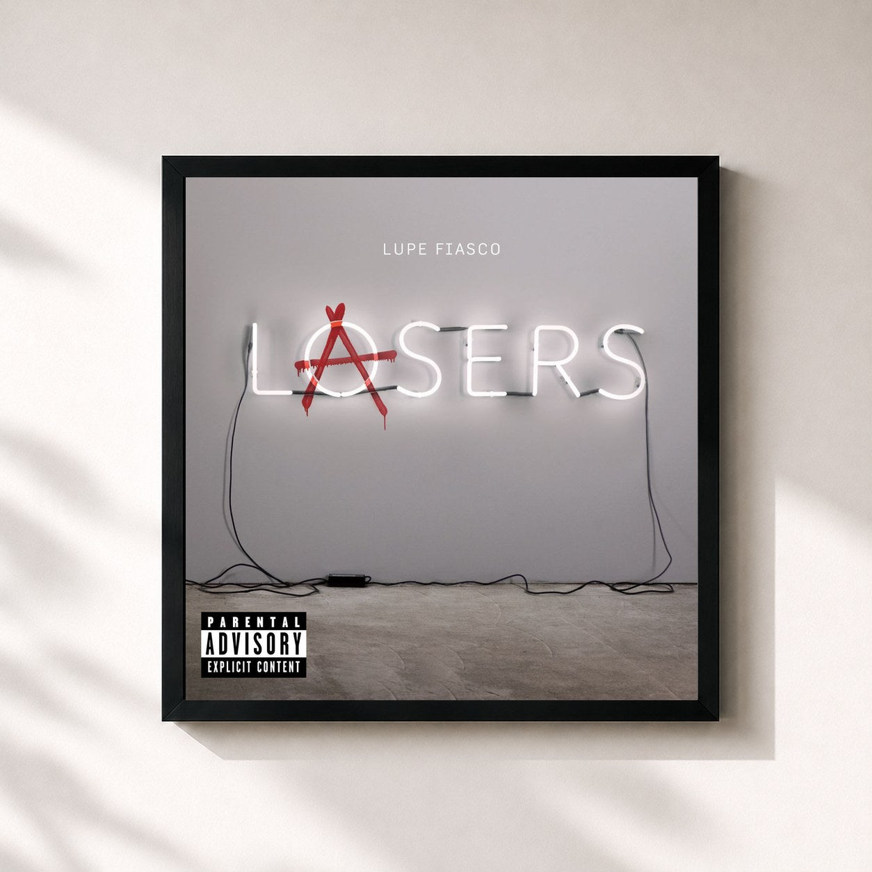 #noir Tableau carré de l'album Lasers de Lupe Fiasco, cadre noir 32x32 cm