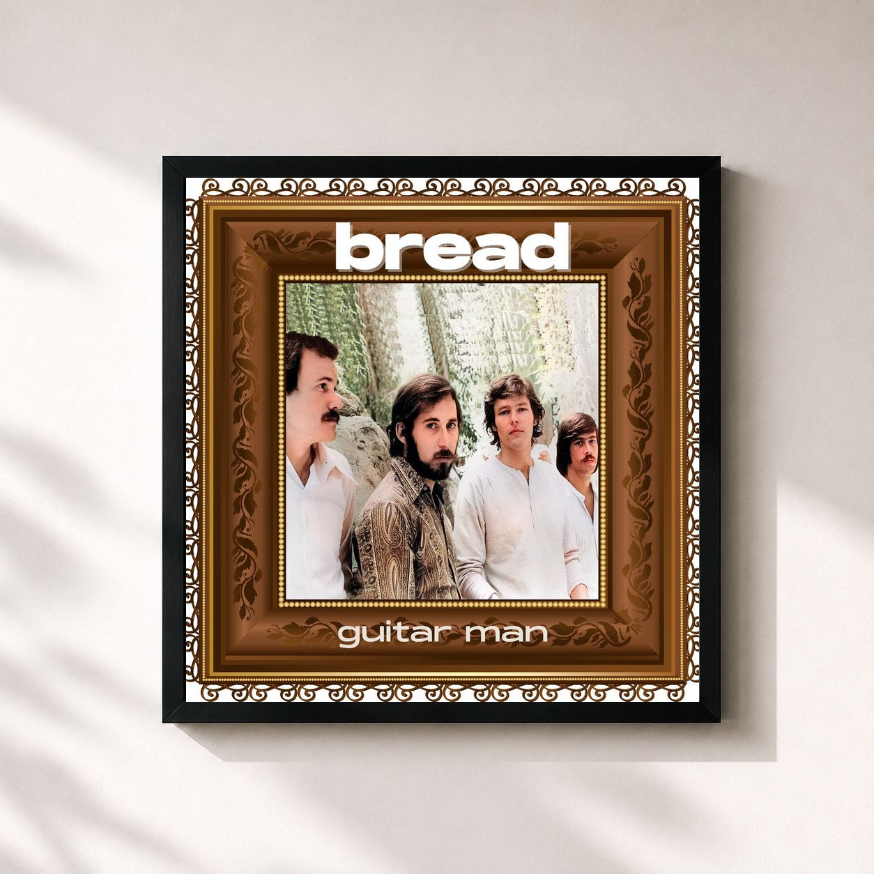 #noir Tableau carré de l'album Guitar Man de Bread, cadre noir 32x32 cm