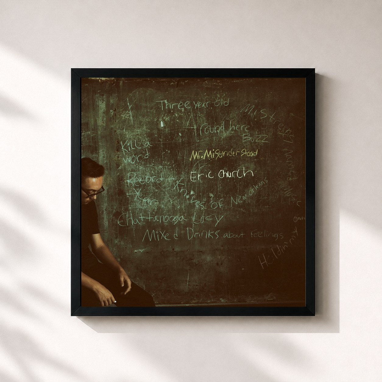 #noir Tableau carré de l'album Mr. Misunderstood de Eric Church, cadre noir 32x32 cm