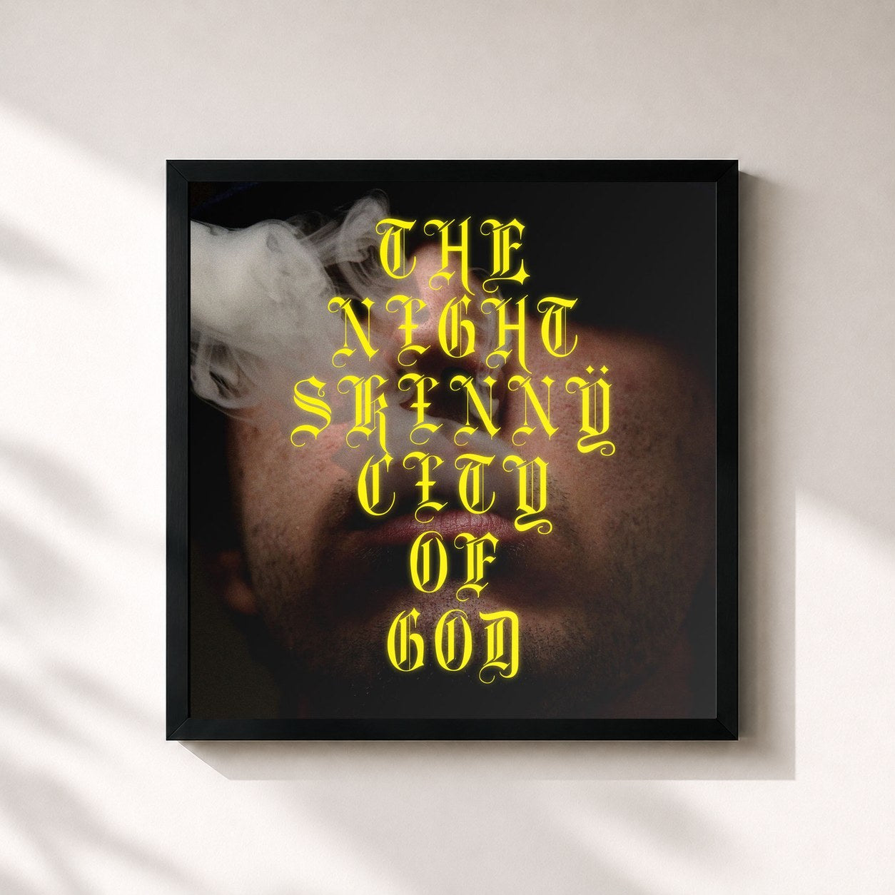 #noir Tableau carré de l'album City Of God de Night Skinny, cadre noir 32x32 cm