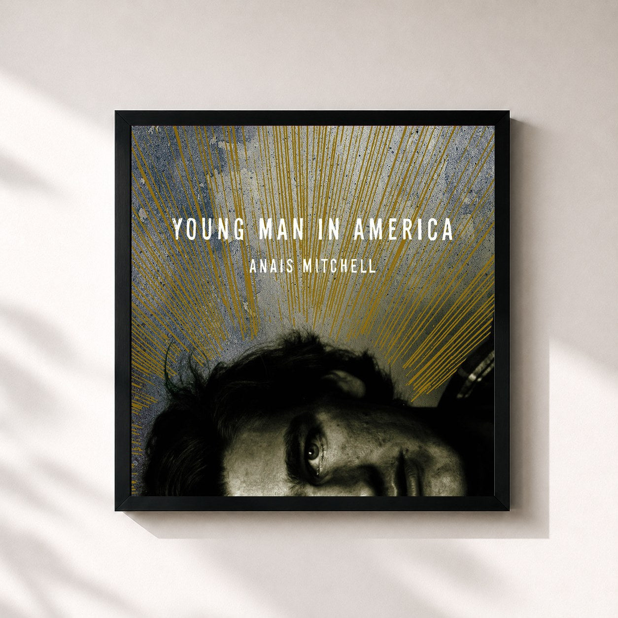 #noir Tableau carré de l'album Young Man In America de Anais Mitchell, cadre noir 32x32 cm