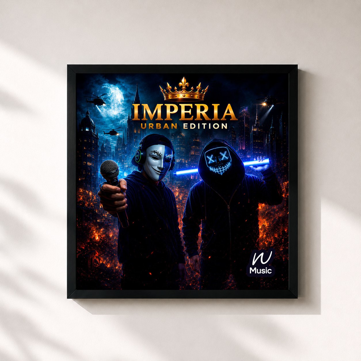 #noir Tableau carré de l'album Imperia (Urban Edition) de Machete, cadre noir 32x32 cm