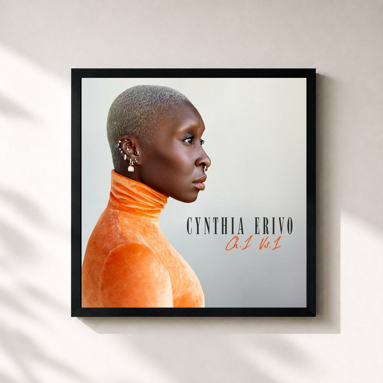 #noir Tableau carré de l'album Ch. 1 Vs. 1 de Cynthia Erivo, cadre noir 32x32 cm