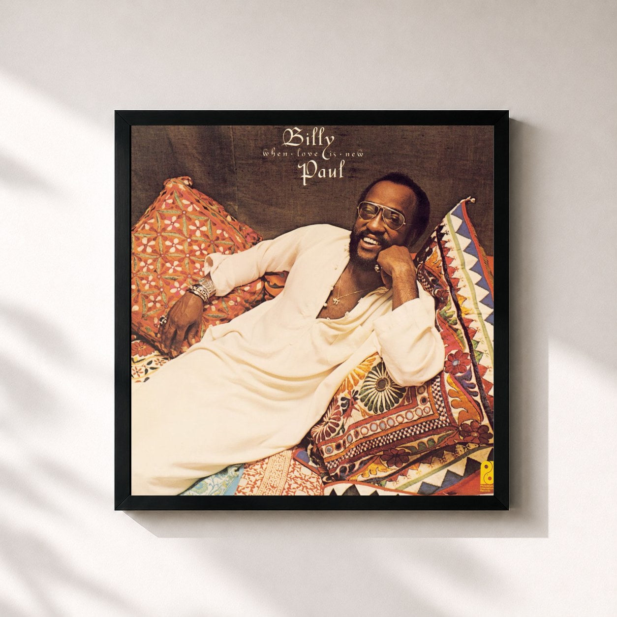 #noir Tableau carré de l'album When Love Is New de Billy Paul, cadre noir 32x32 cm