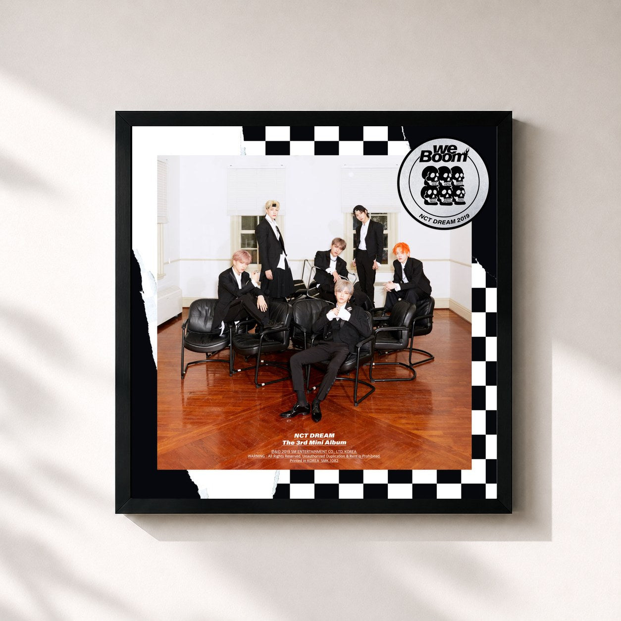 #noir Tableau carré de l'album We Boom - The 3rd Mini Album de NCT DREAM, cadre noir 32x32 cm