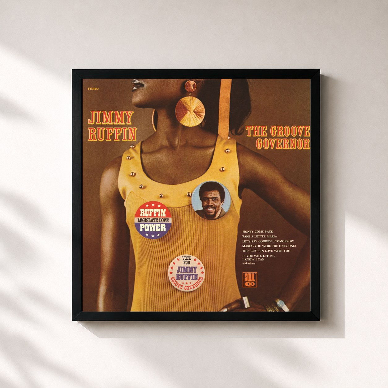 #noir Tableau carré de l'album The Groove Governor de Jimmy Ruffin, cadre noir 32x32 cm