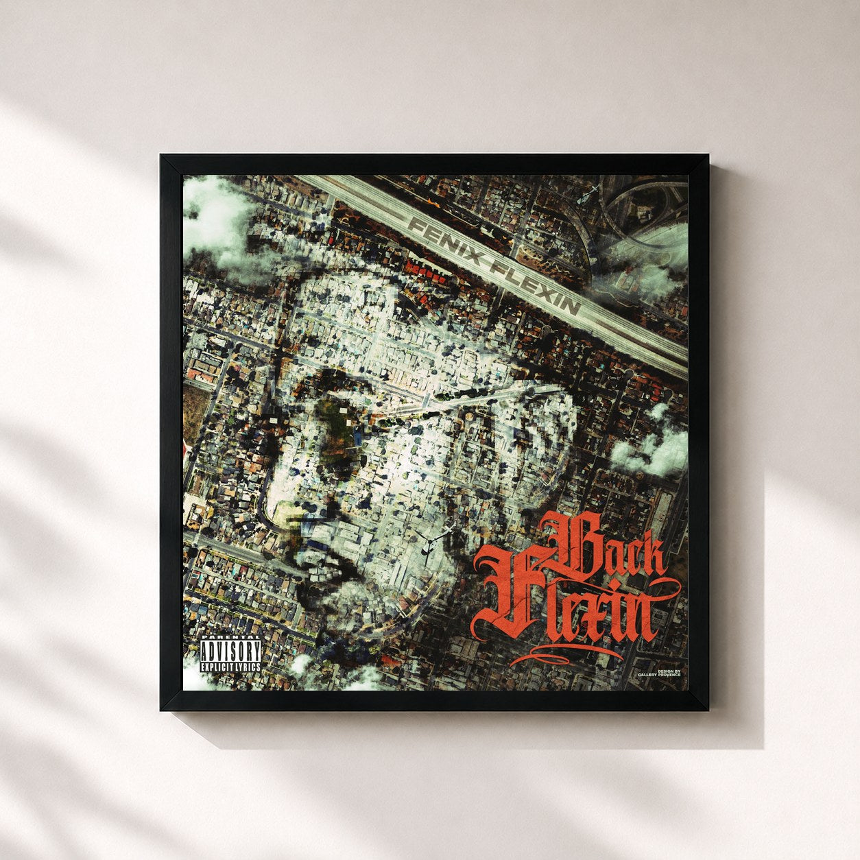 #noir Tableau carré de l'album BACK FLEXIN de Fenix Flexin, cadre noir 32x32 cm