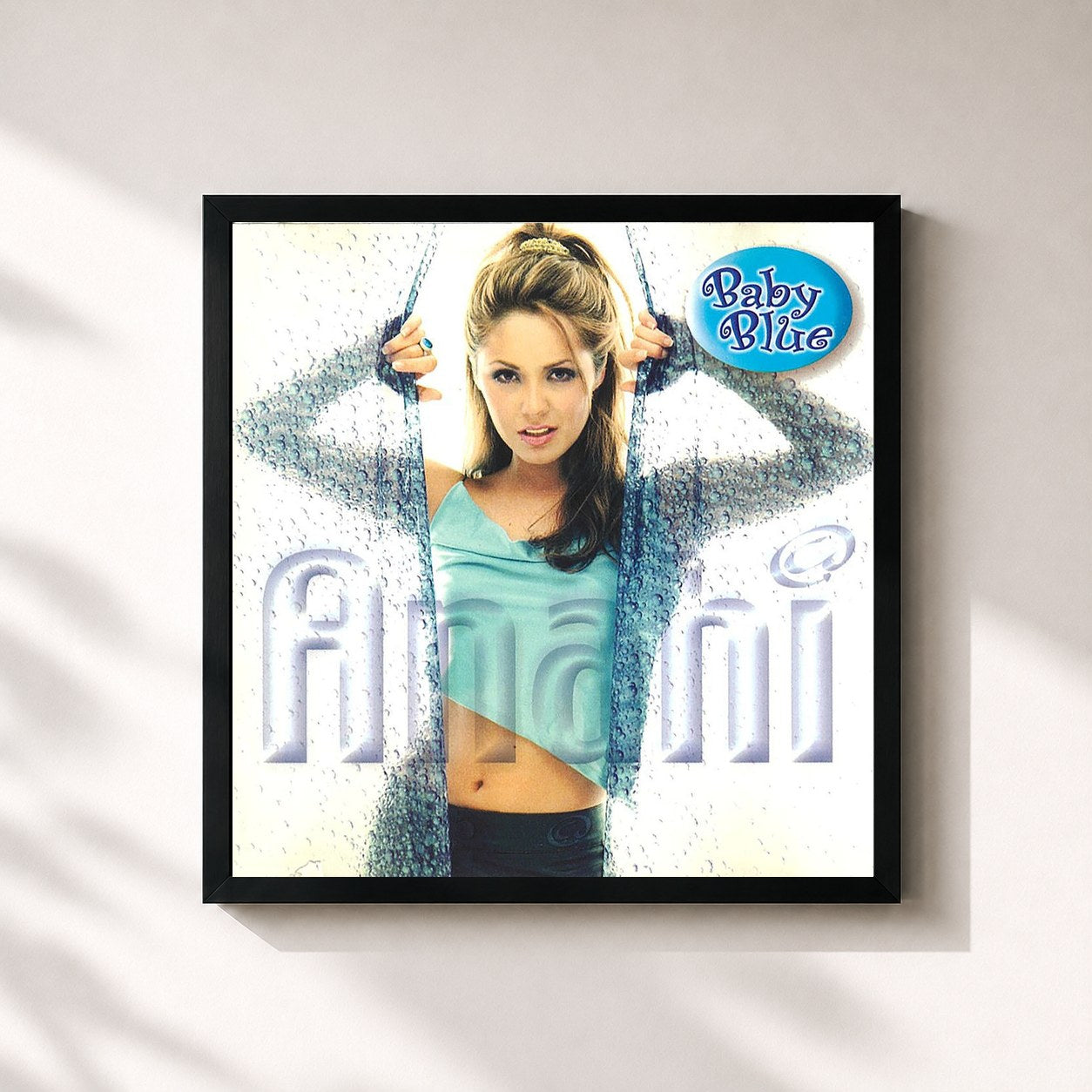 #noir Tableau carré de l'album Baby Blue de Anahí, cadre noir 32x32 cm