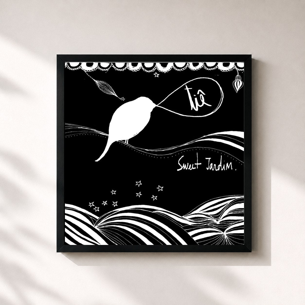 #noir Tableau carré de l'album Sweet Jardim de Tiê, cadre noir 32x32 cm