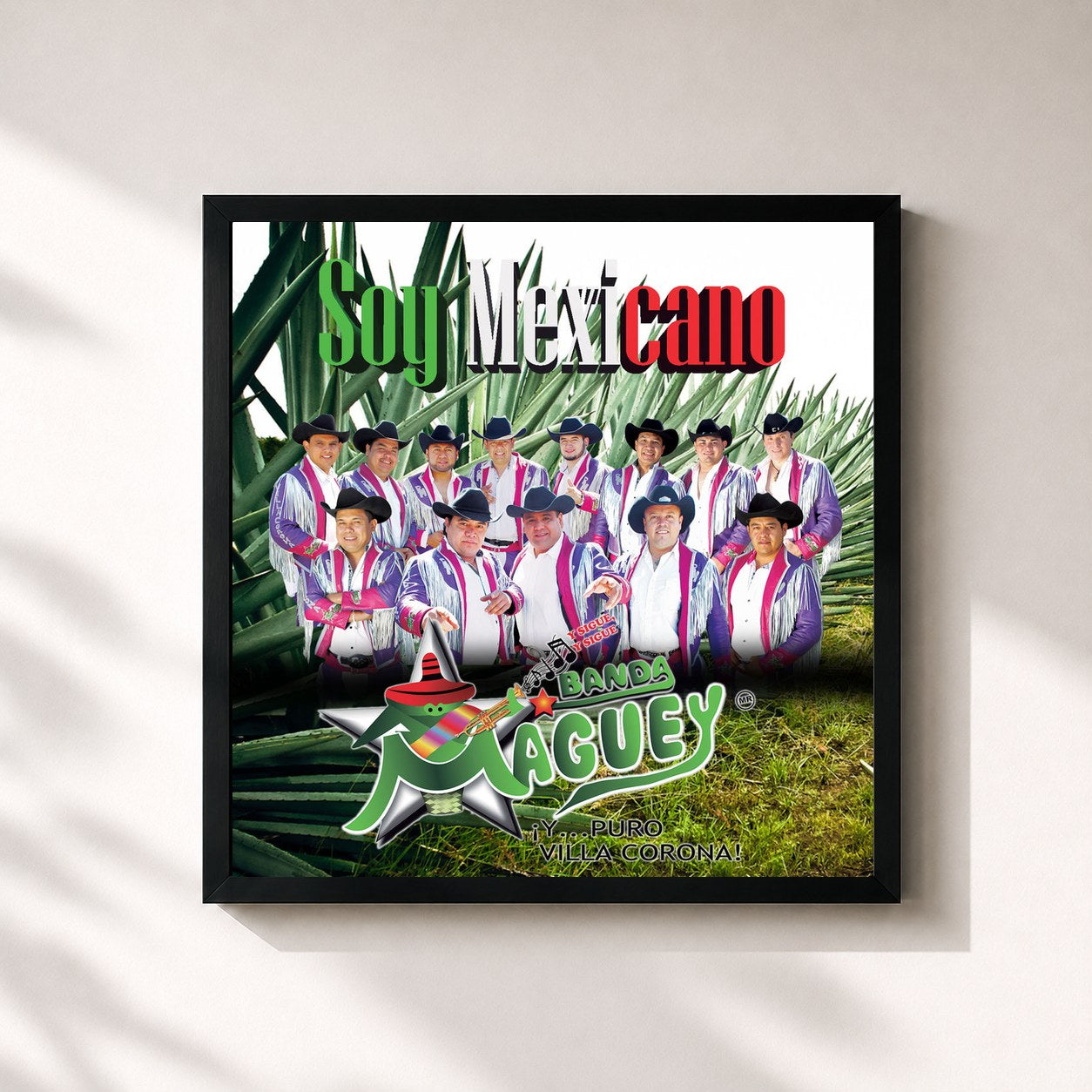 #noir Tableau carré de l'album Soy Mexicano de Banda Maguey, cadre noir 32x32 cm