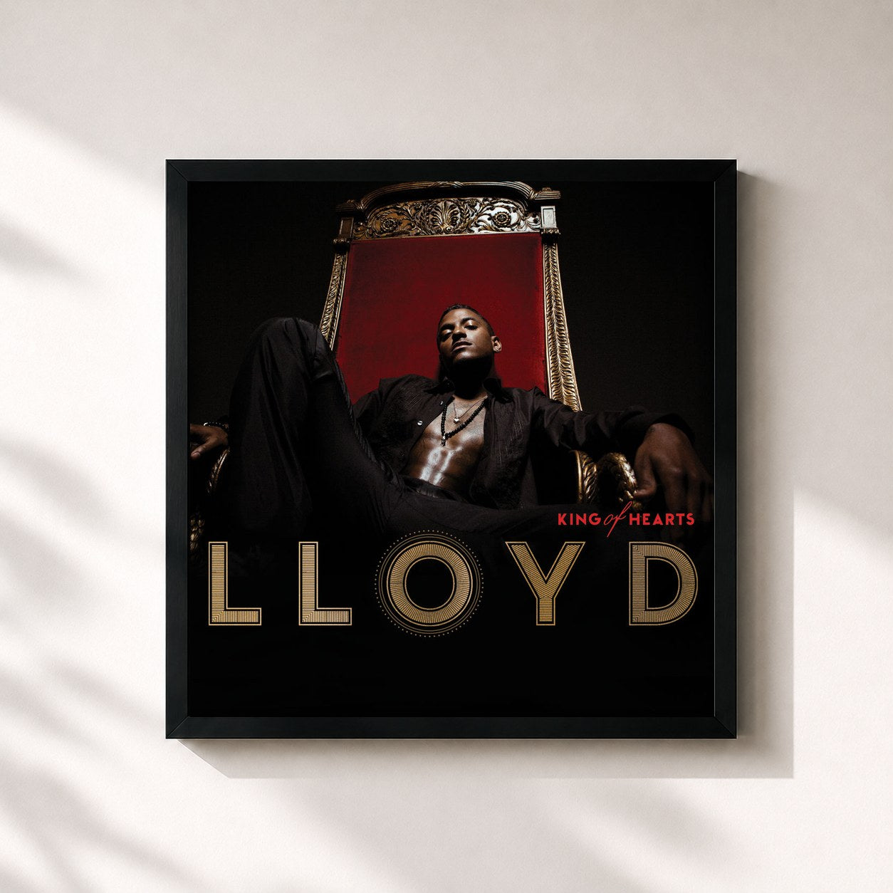 #noir Tableau carré de l'album King Of Hearts de Lloyd, cadre noir 32x32 cm