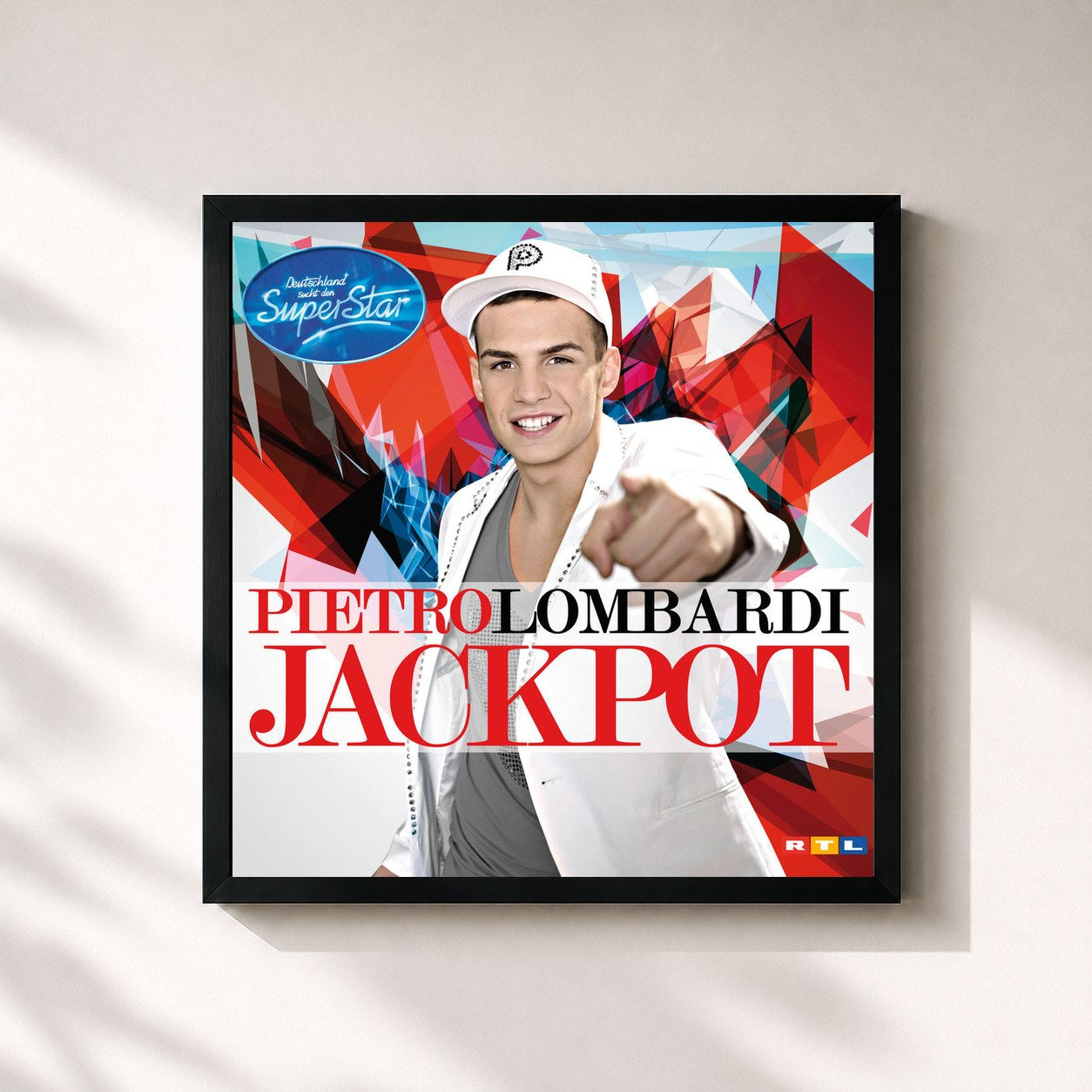 #noir Tableau carré de l'album Jackpot de Pietro Lombardi, cadre noir 32x32 cm