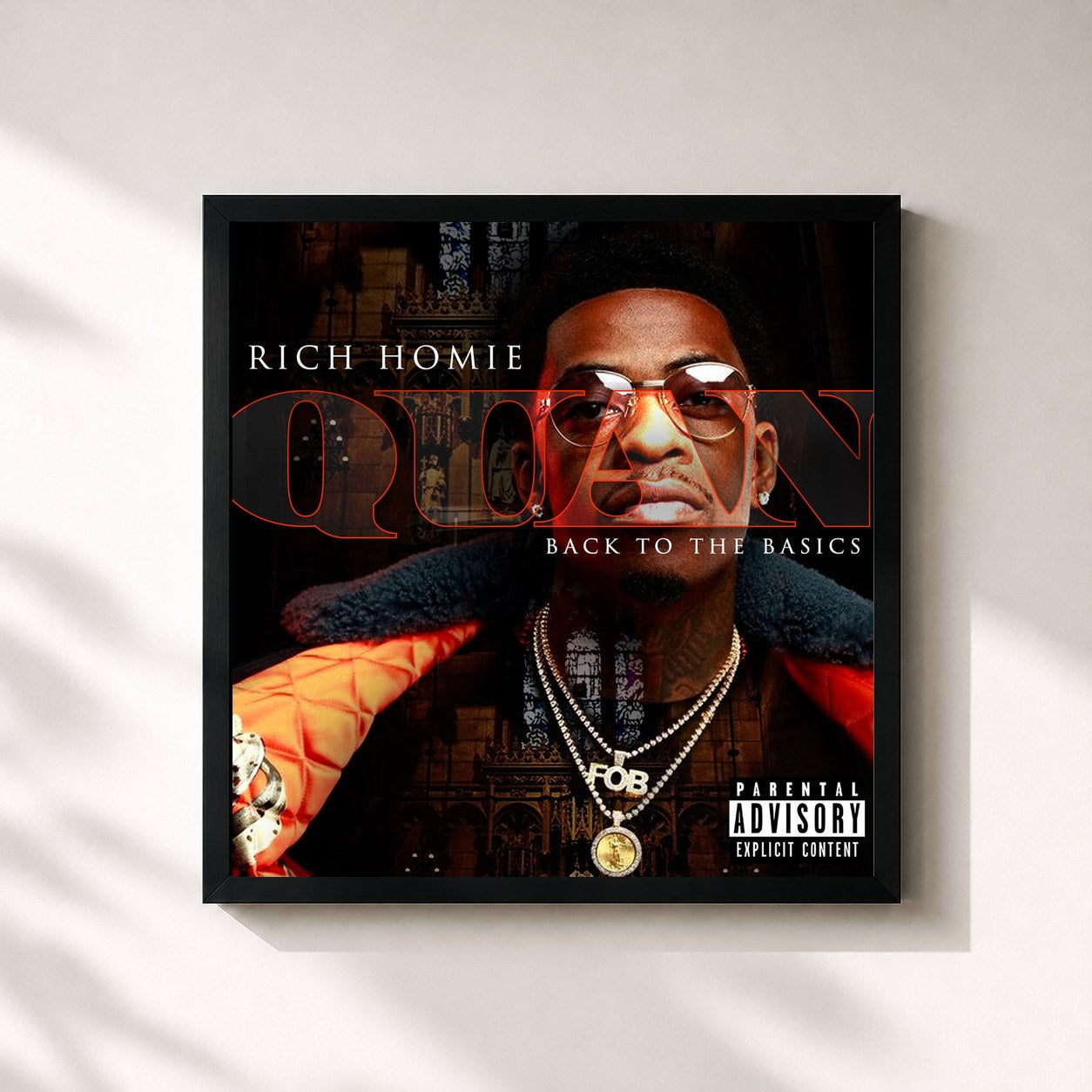 #noir Tableau carré de l'album Back To The Basics de Rich Homie Quan, cadre noir 32x32 cm