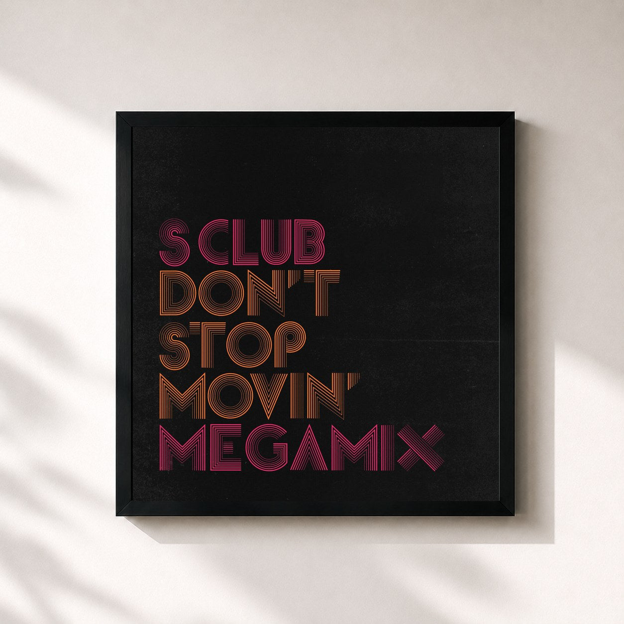 #noir Tableau carré de l'album Don’t Stop Movin’ Megamix de S Club, cadre noir 32x32 cm