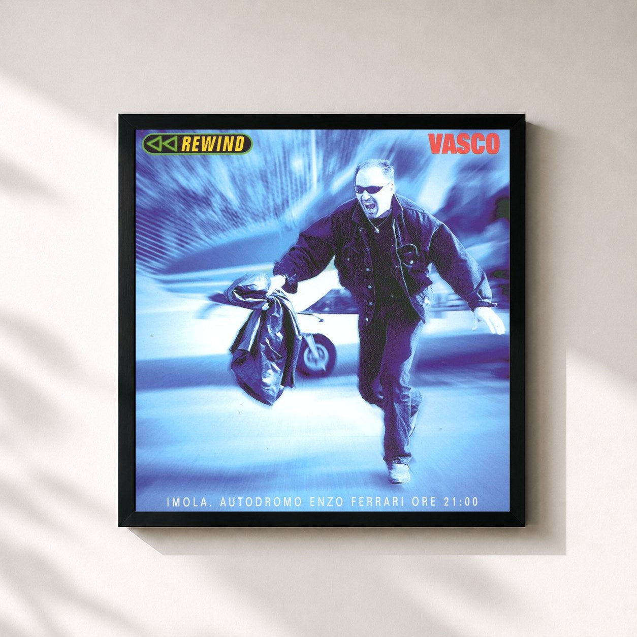 #noir Tableau carré de l'album Rewind de Vasco Rossi, cadre noir 32x32 cm