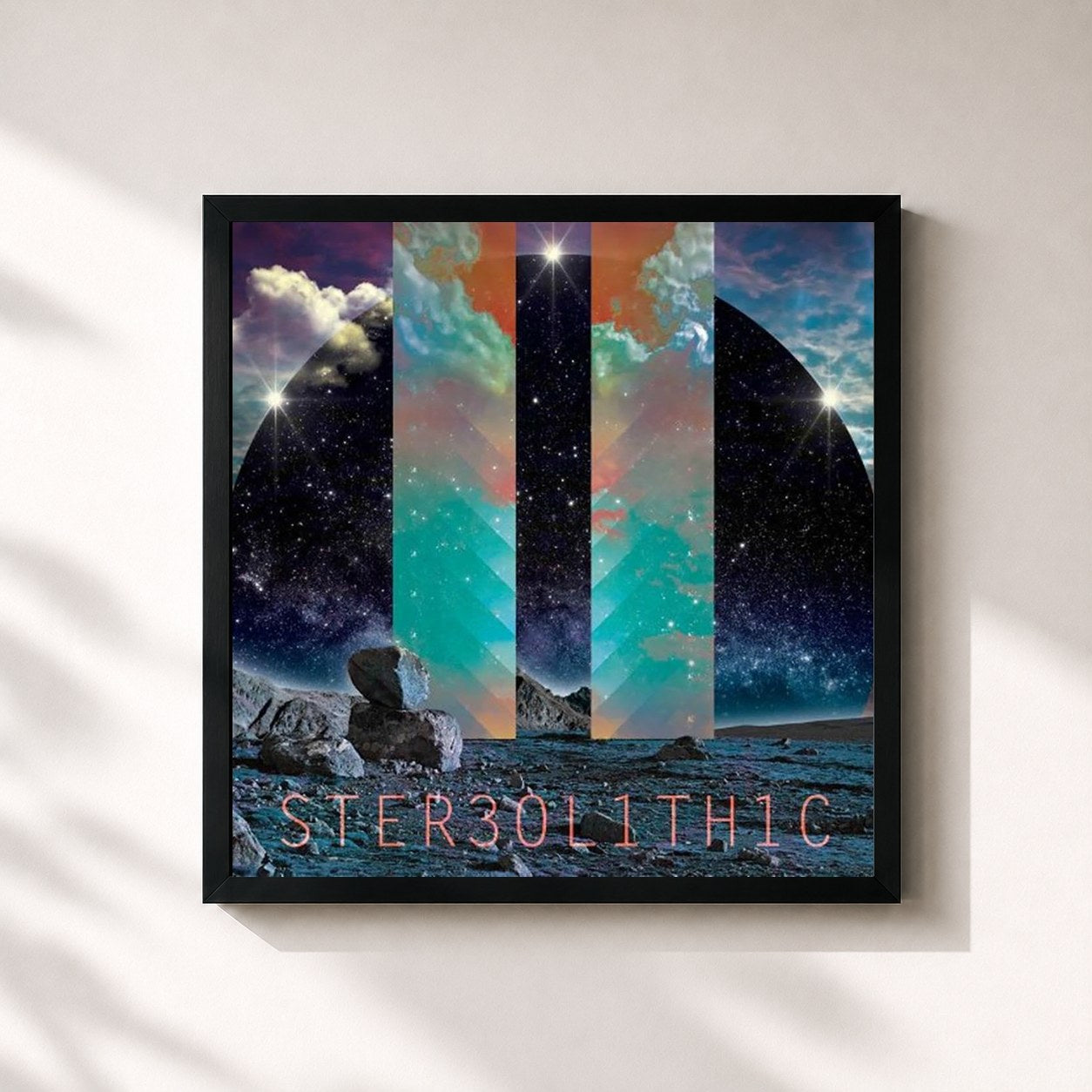 #noir Tableau carré de l'album Stereolithic de 311, cadre noir 32x32 cm