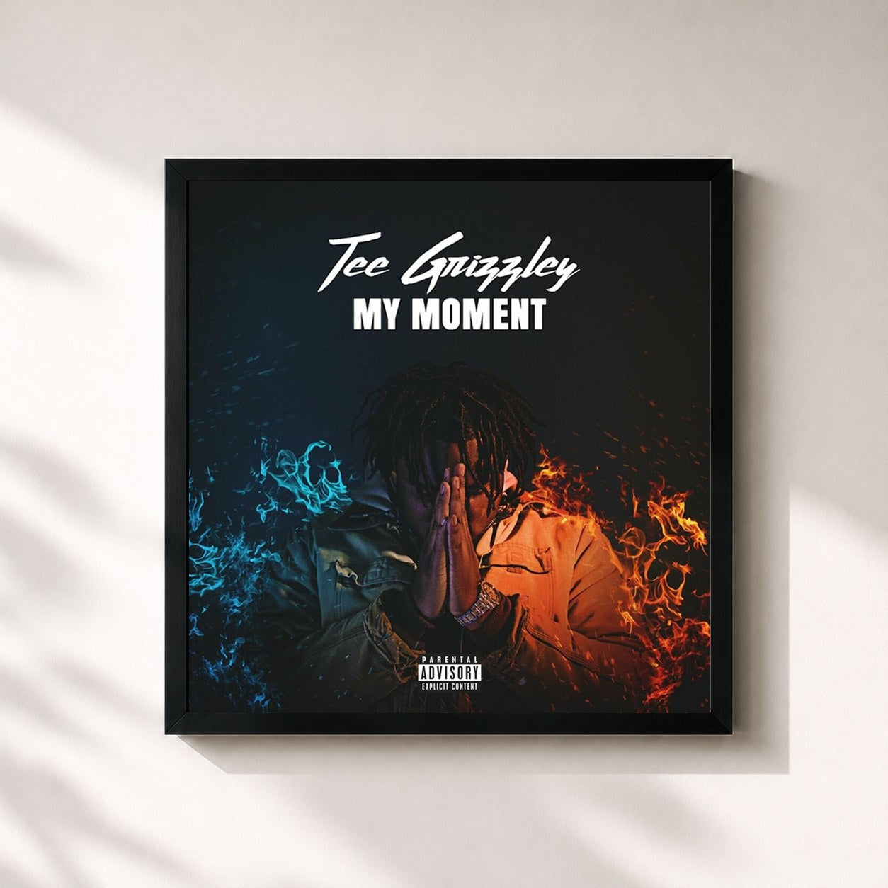 #noir Tableau carré de l'album My Moment de Tee Grizzley, cadre noir 32x32 cm