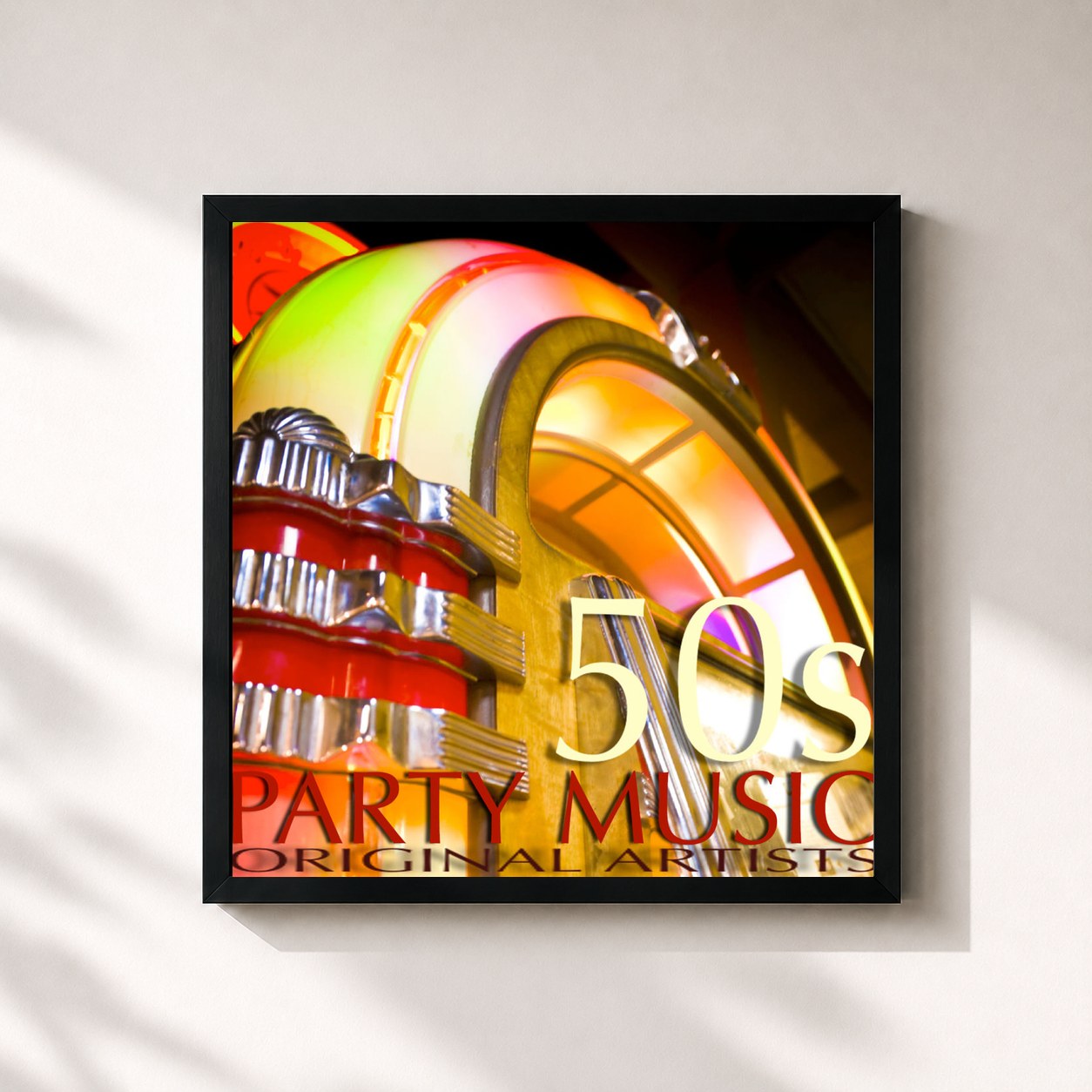 #noir Tableau carré de l'album 50s Party Music de Jackie Wilson, cadre noir 32x32 cm