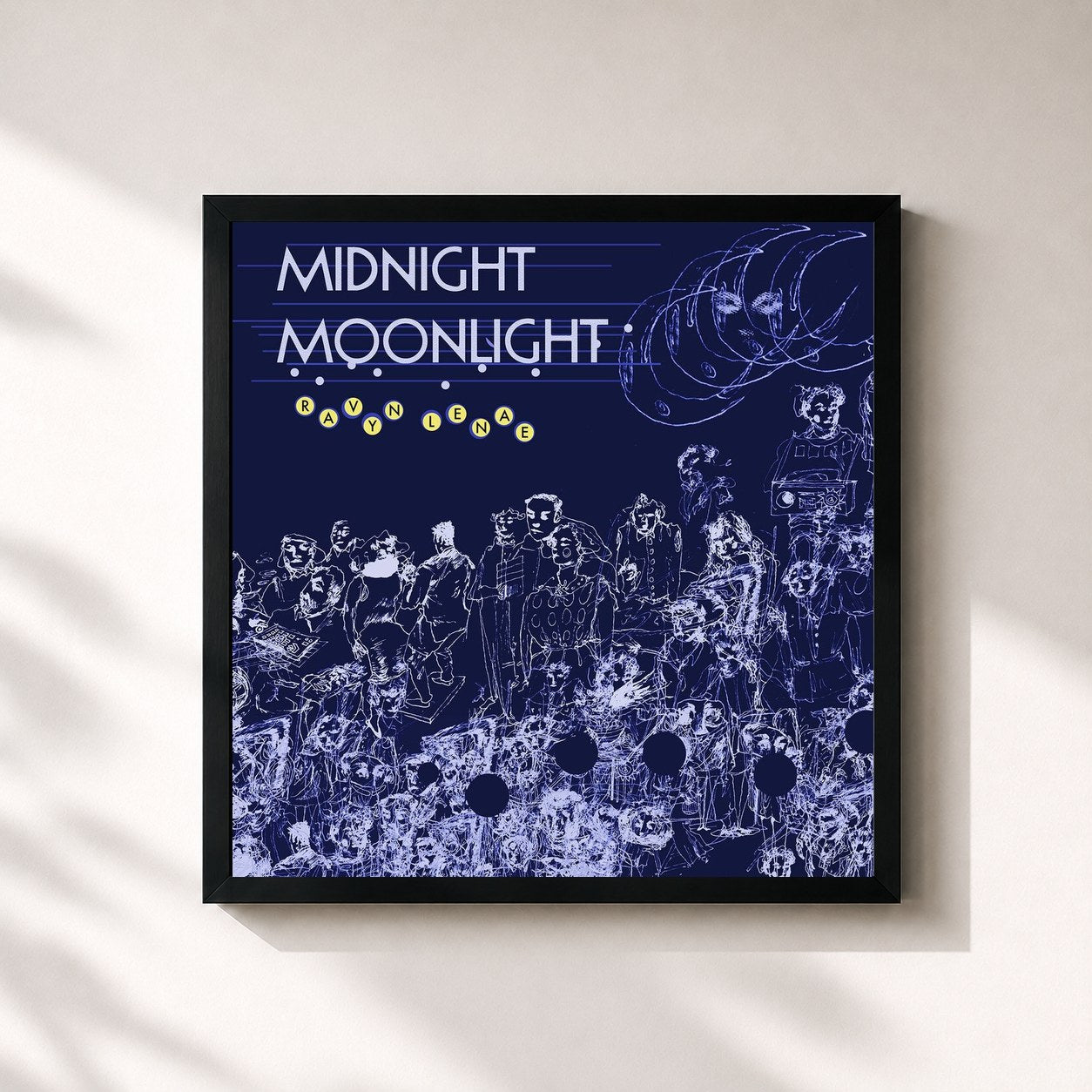 #noir Tableau carré de l'album Midnight Moonlight EP de Ravyn Lenae, cadre noir 32x32 cm