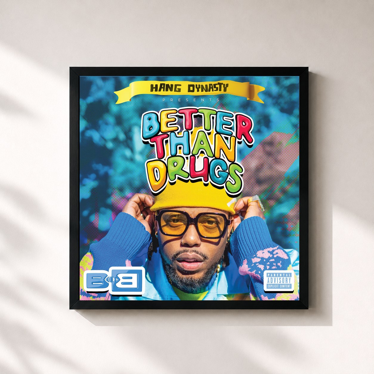 #noir Tableau carré de l'album Better Than Drugs de B.o.B, cadre noir 32x32 cm