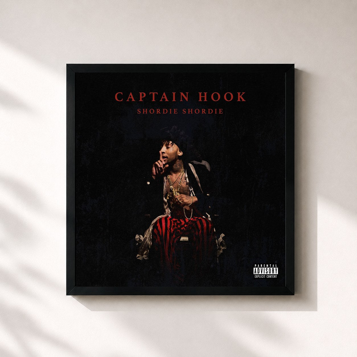 #noir Tableau carré de l'album Captain Hook de Shordie Shordie, cadre noir 32x32 cm