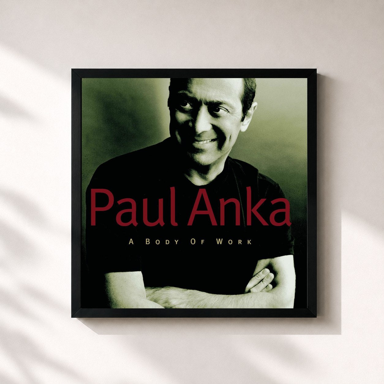#noir Tableau carré de l'album A Body Of Work de Paul Anka, cadre noir 32x32 cm