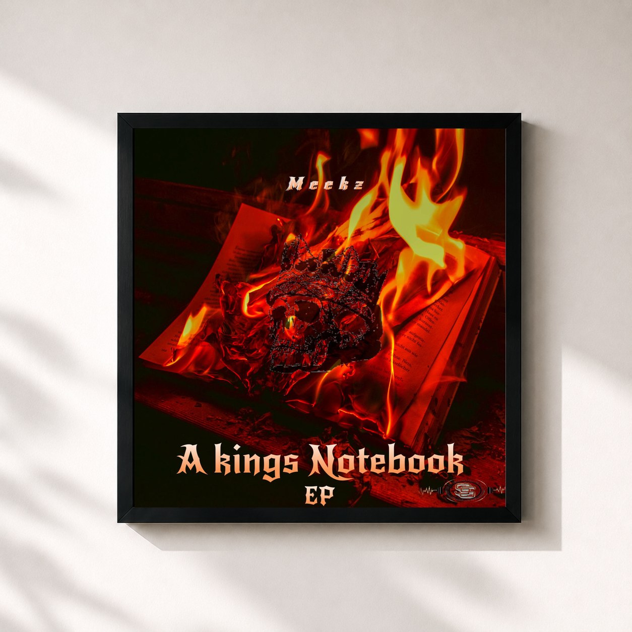 #noir Tableau carré de l'album A Kings Notebook - EP de Meekz, cadre noir 32x32 cm