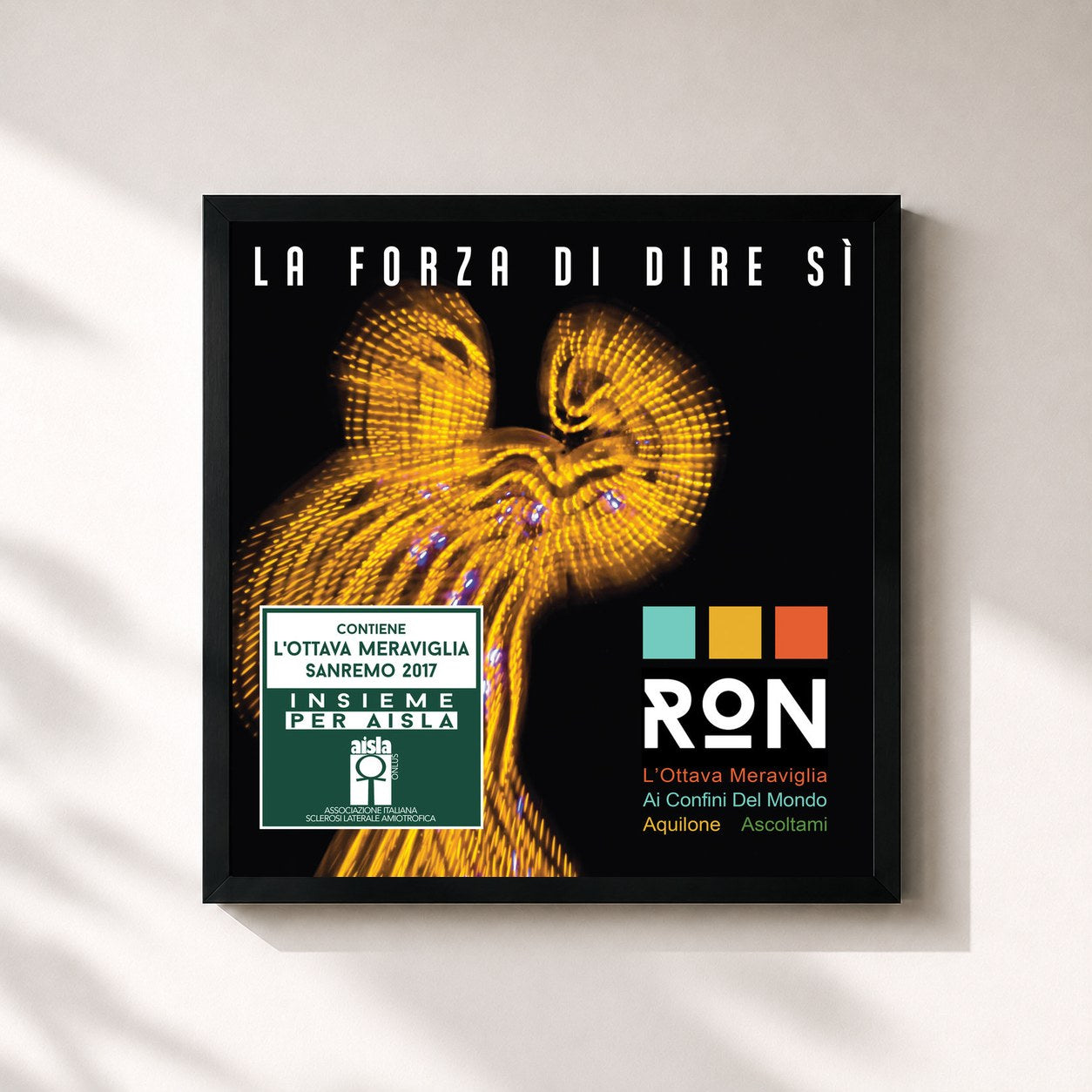 #noir Tableau carré de l'album La Forza Di Dire Sì de Ron, cadre noir 32x32 cm