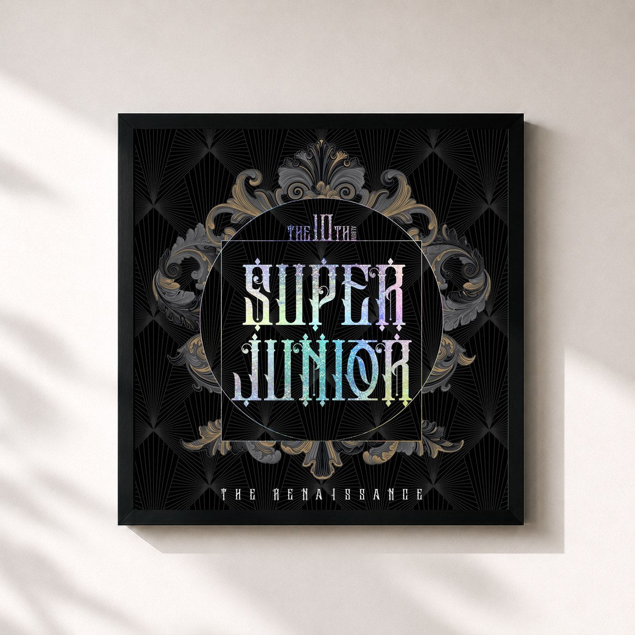 #noir Tableau carré de l'album The Renaissance - The 10th Album de SUPER JUNIOR, cadre noir 32x32 cm