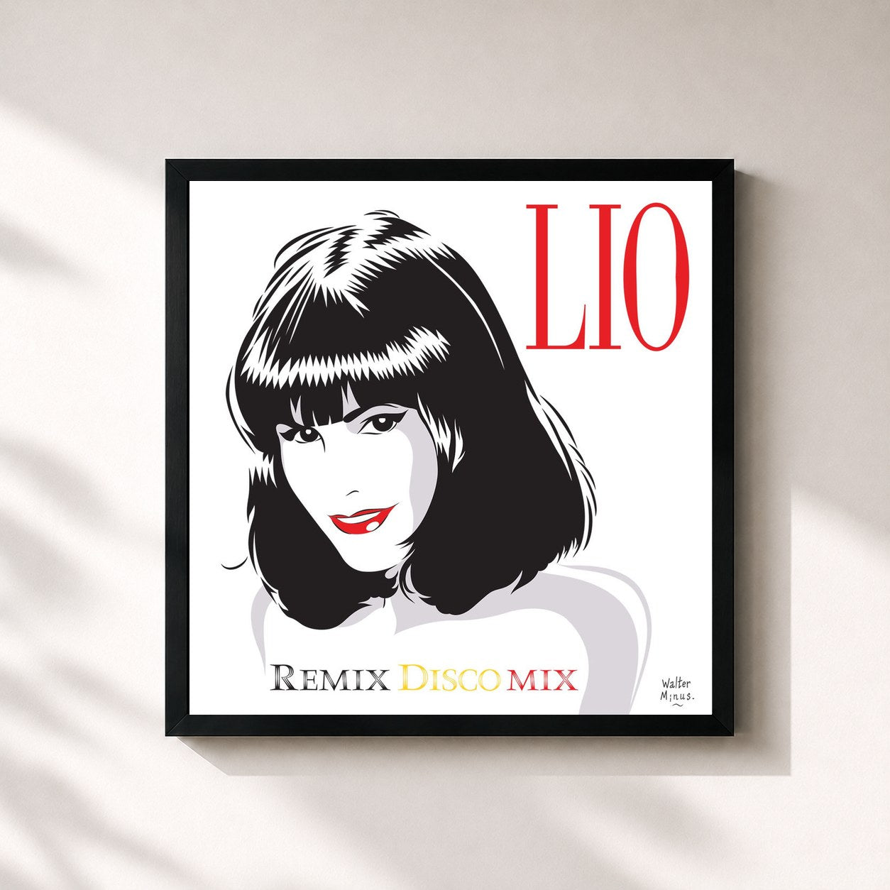 #noir Tableau carré de l'album Remix Discomix de Lio, cadre noir 32x32 cm